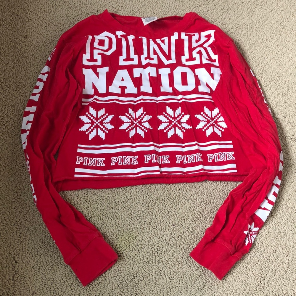 PINK Cropped Christmas Long Sleeve